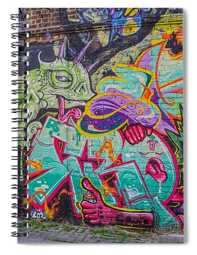 Graffiti Spiral Notebook featuring the photograph Graffiti Art Painting Monster Mash by Raymond Hill