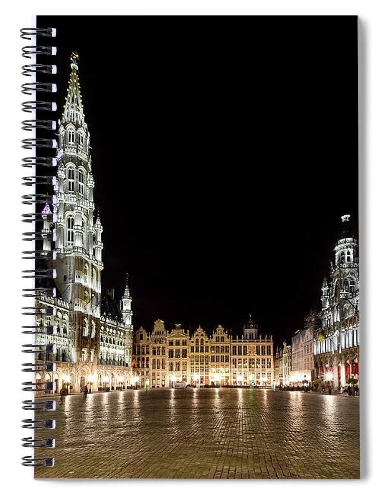Scenics Spiral Notebook featuring the photograph Grand Place Illuminated At Night by Sir Francis Canker Photography
