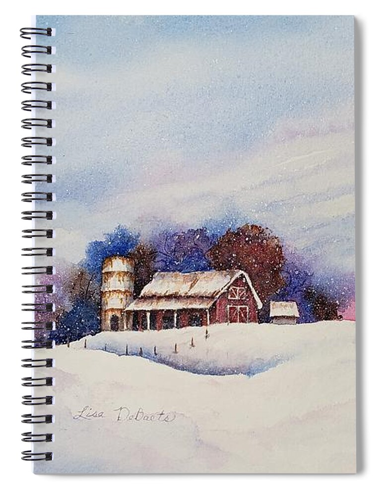Snow Scene Spiral Notebook featuring the painting Long Road Home by Lisa Debaets
