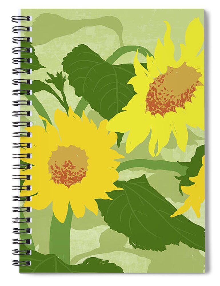 Part Of A Series Spiral Notebook featuring the digital art Graphic Illustration Of Sunflowers by Don Bishop