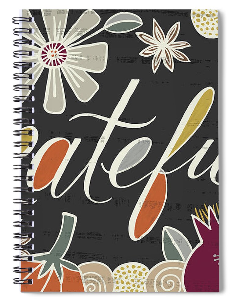Harvest Spiral Notebook featuring the painting Grateful Fall Art Black Background by Jen Montgomery