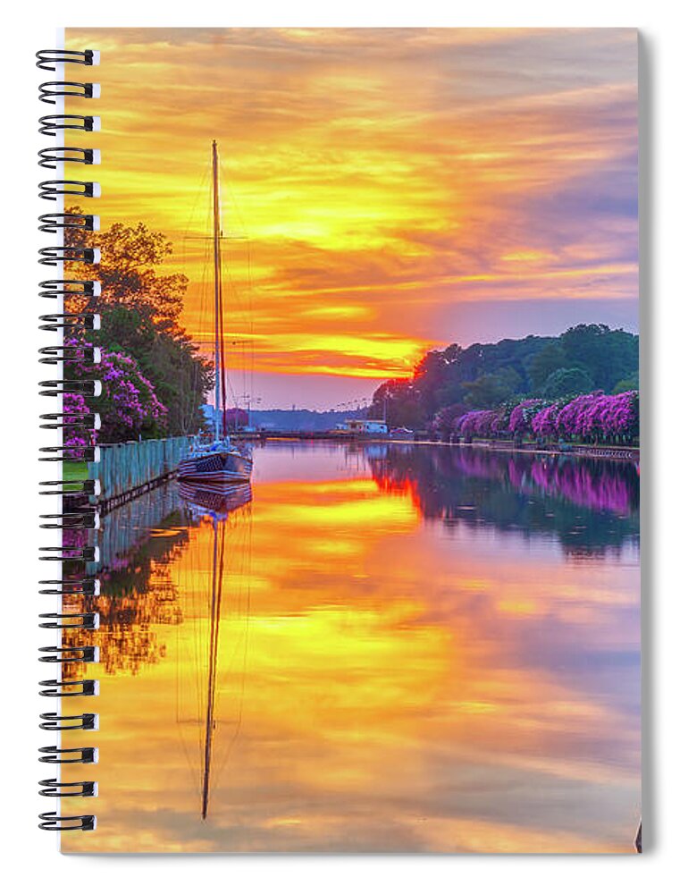 Albemarle Spiral Notebook featuring the photograph Great Bridge Sunset Reflections by Donna Twiford
