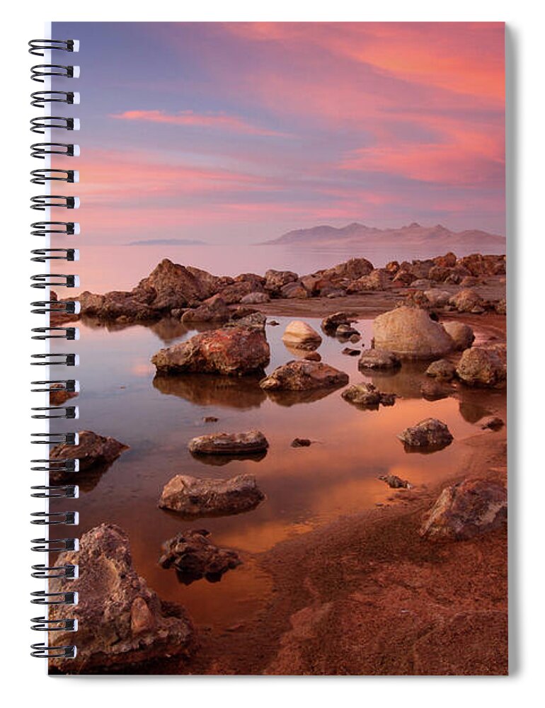 Utah Spiral Notebook featuring the photograph Great Salt Lake Sunset Glow - Great Salt Lake, Utah by Brett Pelletier