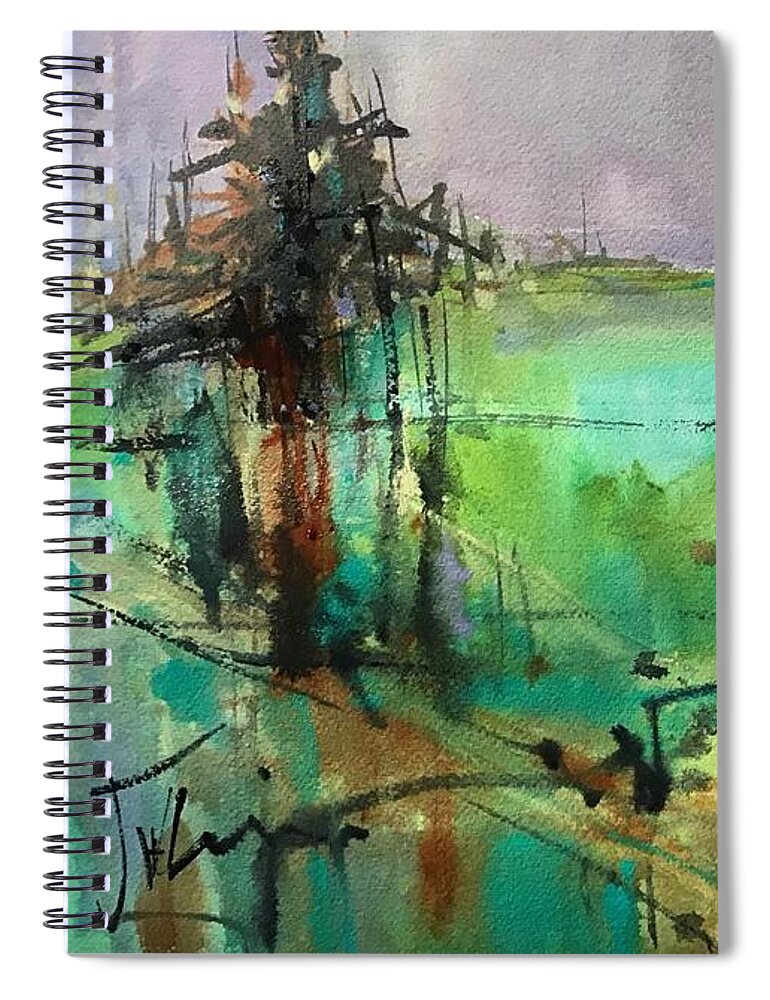 Abstract Spiral Notebook featuring the painting Green Abstraction by Judith Levins