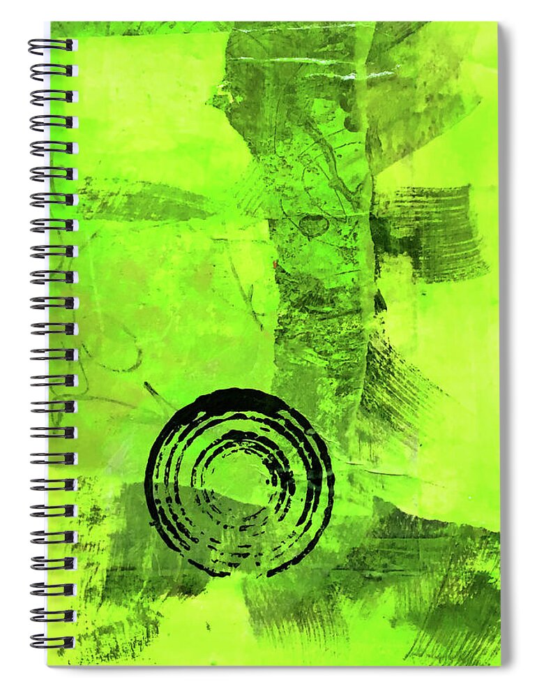 Large Green Abstract Spiral Notebook featuring the painting Green Balance No. 2 by Nancy Merkle