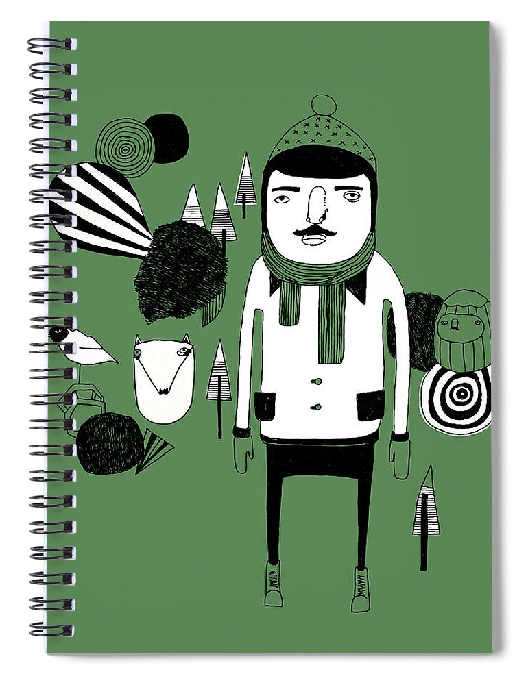 People Spiral Notebook featuring the digital art Green Forest by Stine Kaasa Illustration