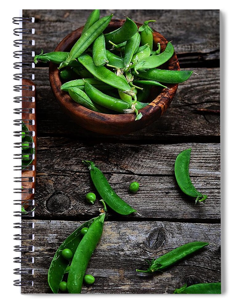 Cutting Board Spiral Notebook featuring the photograph Green Pea by Zoryana Ivchenko