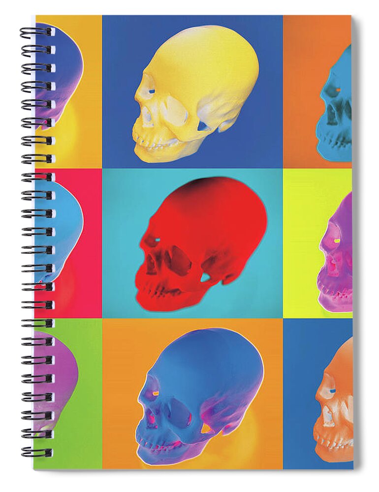 In A Row Spiral Notebook featuring the digital art Grid Of Human Skulls by Stockbyte