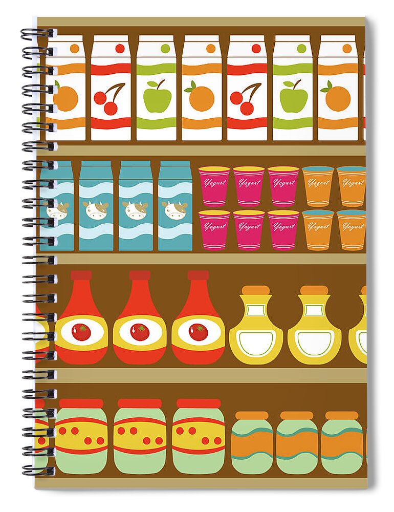 In A Row Spiral Notebook featuring the digital art Grocery Store Shelves by Olillia