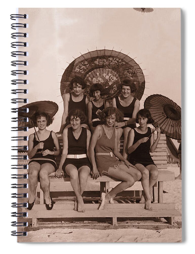 People Spiral Notebook featuring the photograph Group Of Women In Bathing Suits With by Fpg