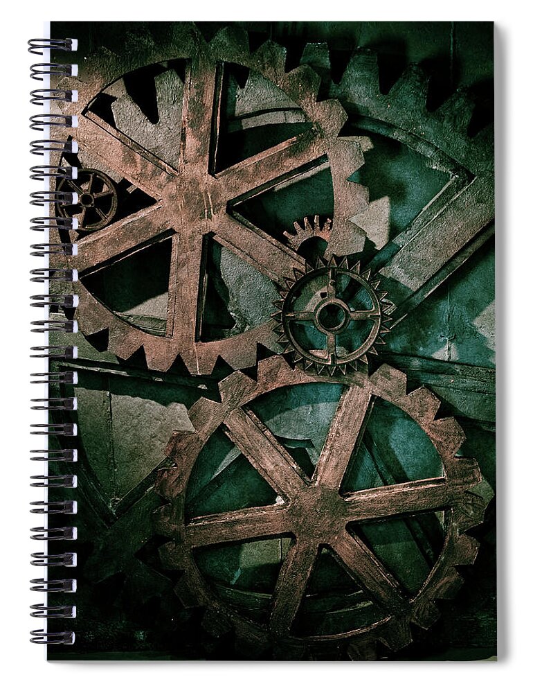 Shadow Spiral Notebook featuring the photograph Grungy Gear Background by Redhumv