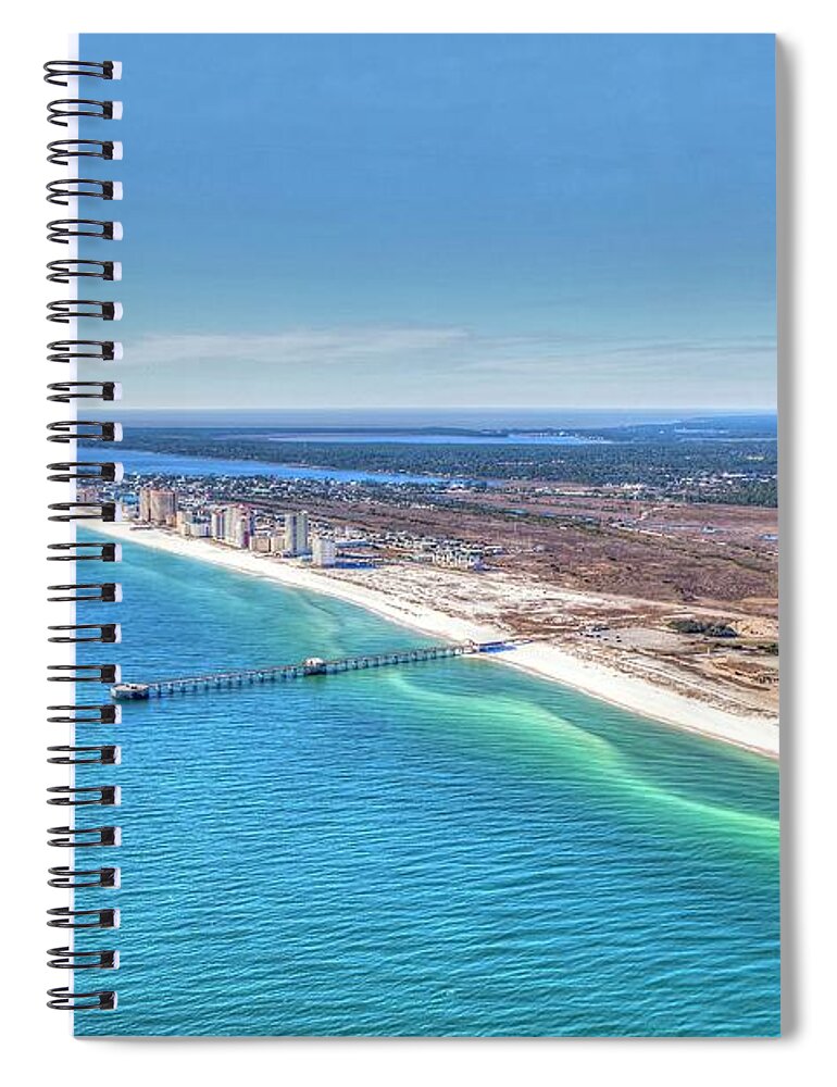  Spiral Notebook featuring the photograph GSP Pier and Beach by Gulf Coast Aerials -