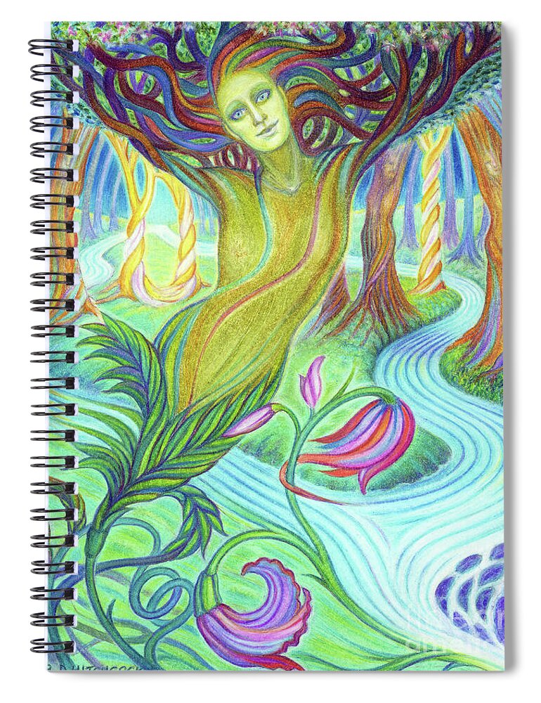 Figurative Spiral Notebook featuring the drawing Guardian of the Wood by Debra Hitchcock