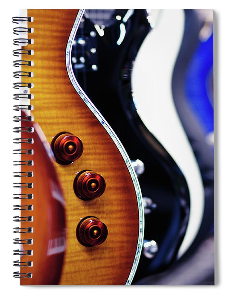 Man Made Spiral Notebook featuring the photograph Guitars In A Shop by Alexrodavlas