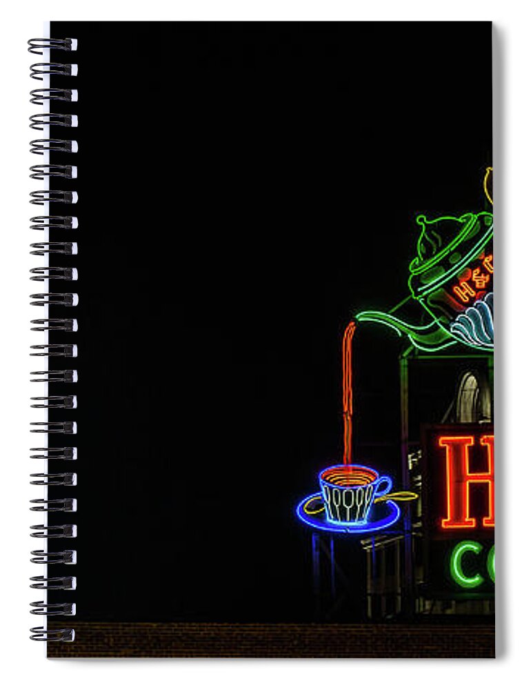 Neon Sign Spiral Notebook featuring the photograph H C Coffee sign and Dr Pepper Roanoke virginia by Julieta Belmont