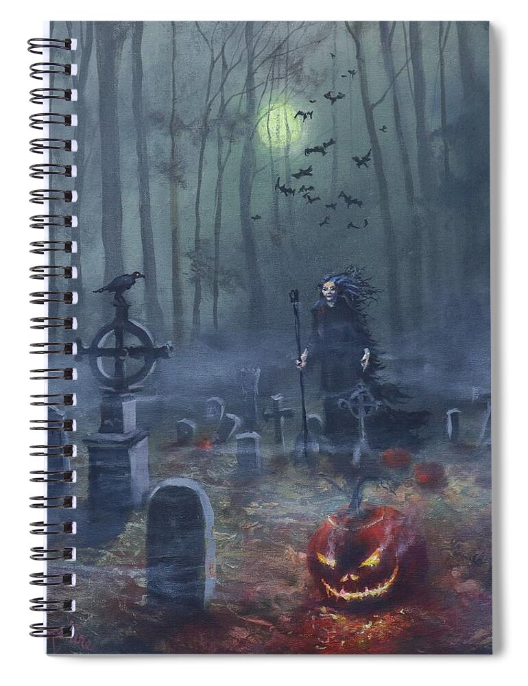 Halloween Spiral Notebook featuring the painting Halloween Night by Tom Shropshire
