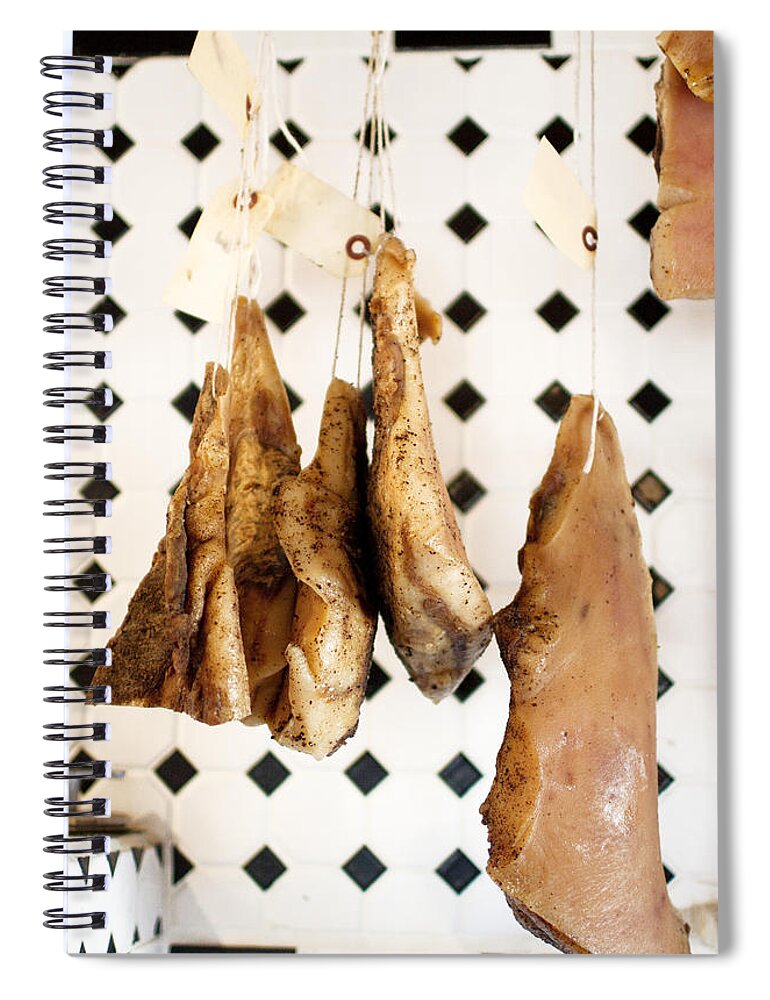 Hanging Spiral Notebook featuring the photograph Hanging Cured Pig At La Boucherie by Charity Burggraaf
