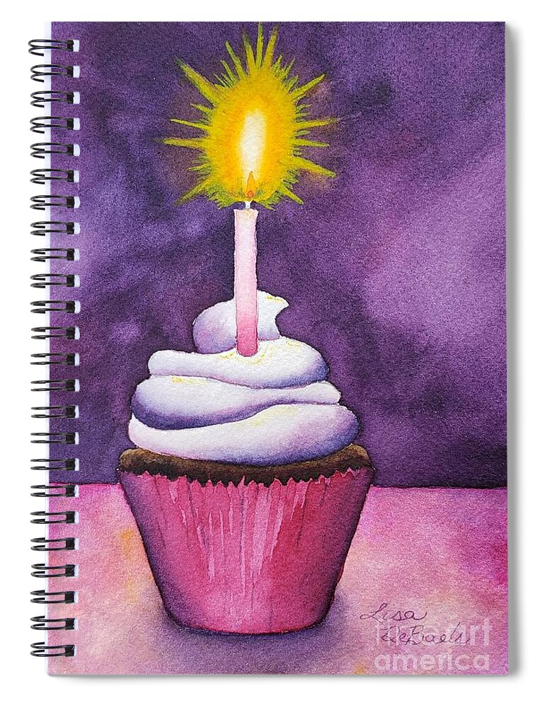 Birthday Greeting Spiral Notebook featuring the painting Happy Birthday Cupcake by Lisa Debaets