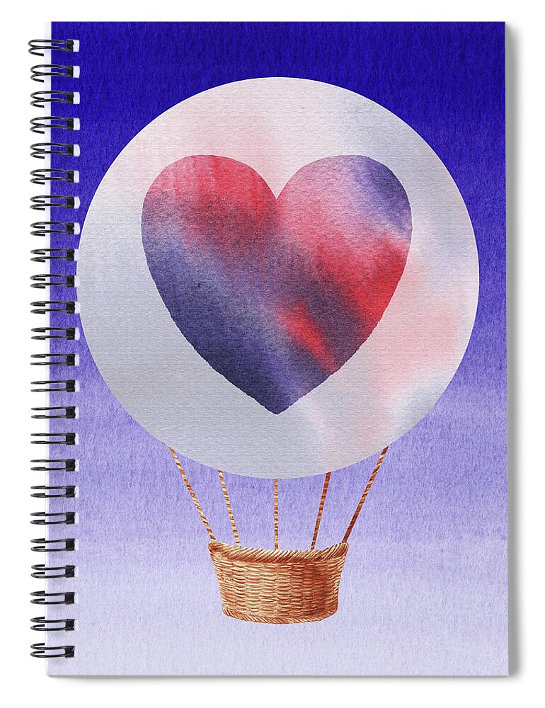 Watercolor Spiral Notebook featuring the painting Happy Heart Hot Air Balloon Watercolor IV by Irina Sztukowski