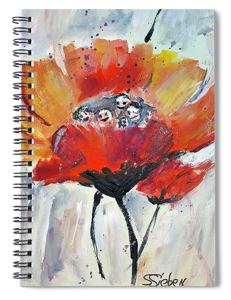 Red Poppy Spiral Notebook featuring the painting Happy Poppy by Sharon Sieben