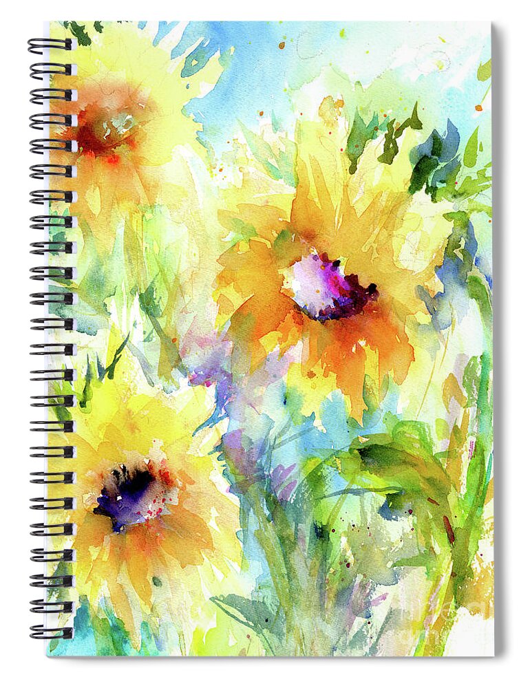 Sunflowers Spiral Notebook featuring the painting Happy Sunflowers by Christy Lemp