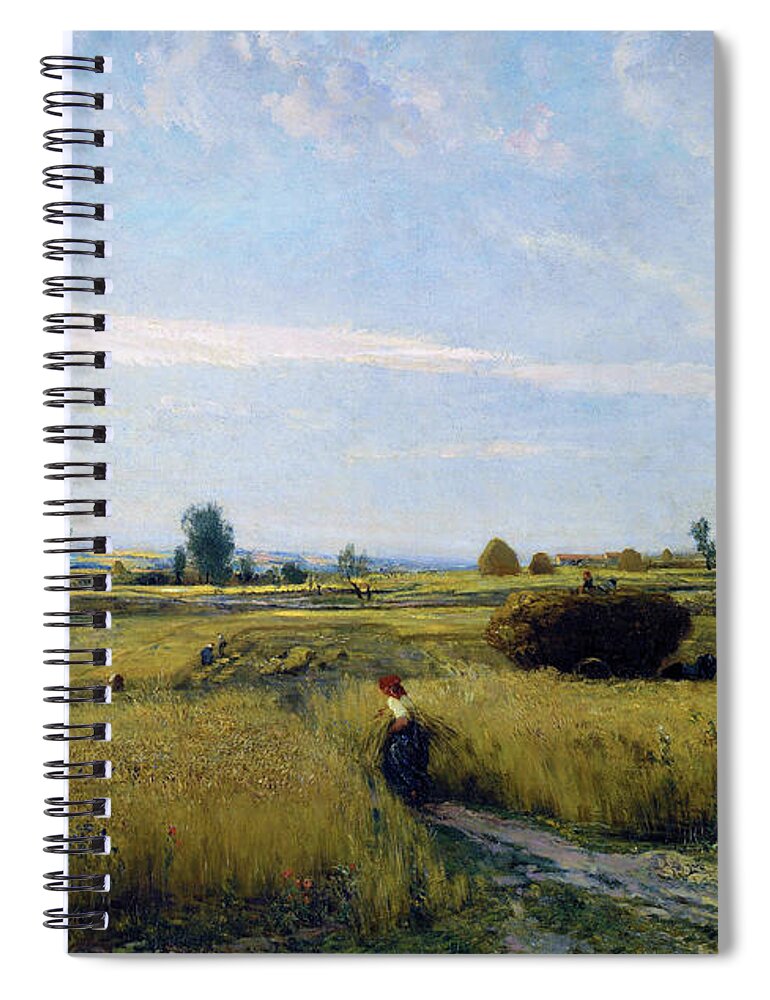 Charles-francois Daubigny Spiral Notebook featuring the painting Harvest - Digital Remastered Edition by Charles-Francois Daubigny