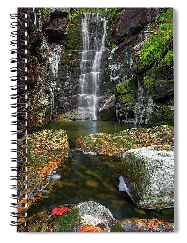 Hawthorne Spiral Notebook featuring the photograph Hawthorne Falls Autumn Leaf by White Mountain Images