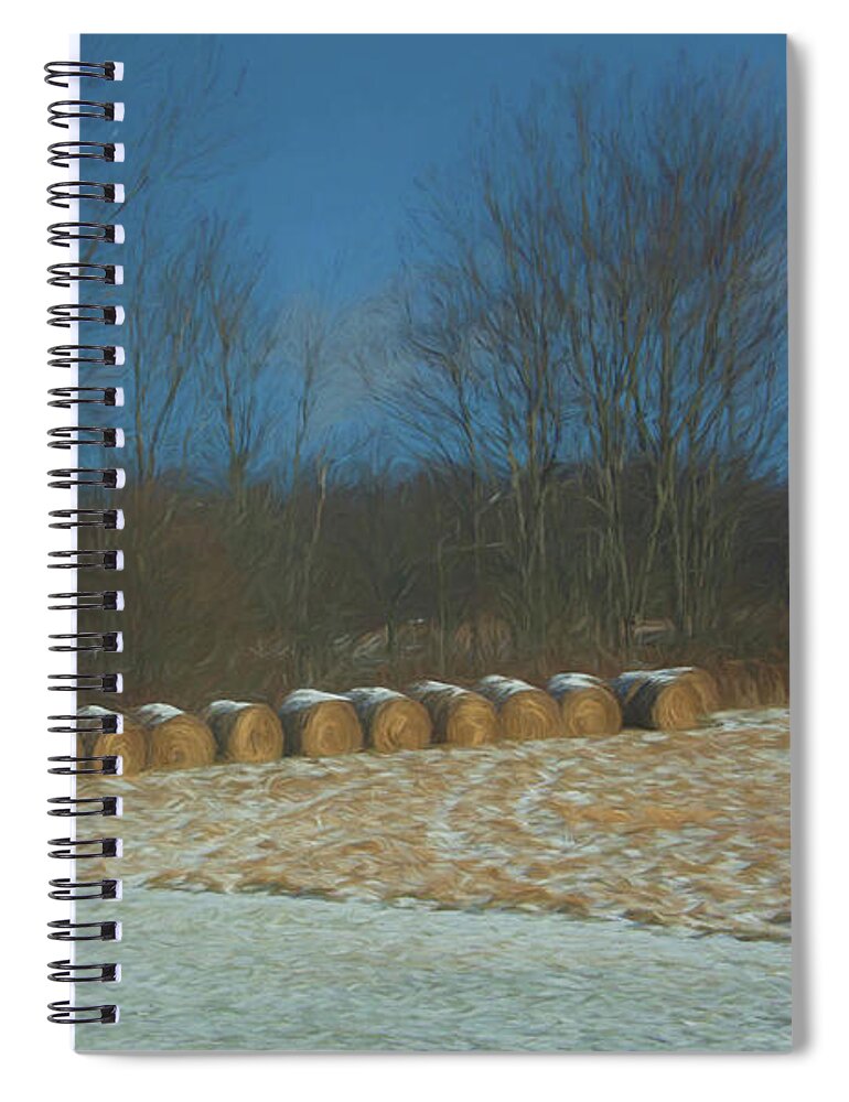 Hay Rolls Spiral Notebook featuring the photograph Hay Rolls In Snow by Alan Goldberg