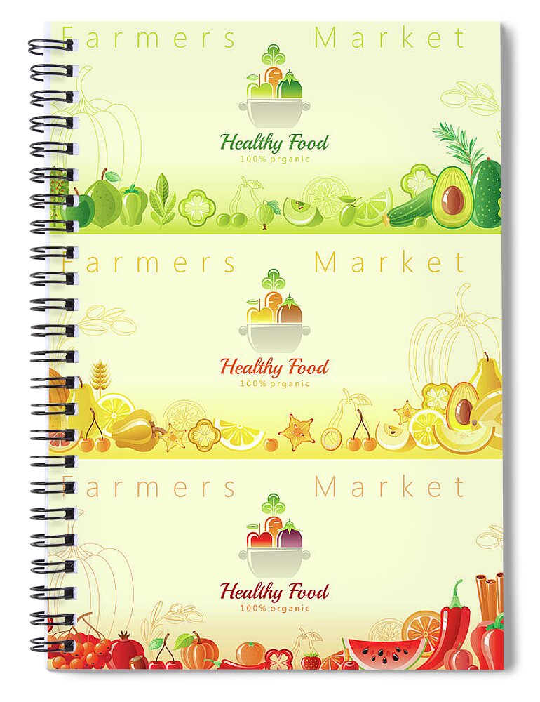 Nut Spiral Notebook featuring the digital art Healthy Organic Food Banners by O-che