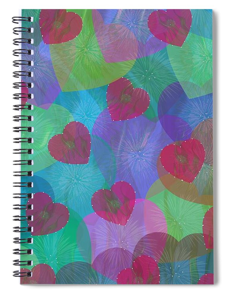 Hearts Spiral Notebook featuring the digital art Hearts Aflame by Diamante Lavendar