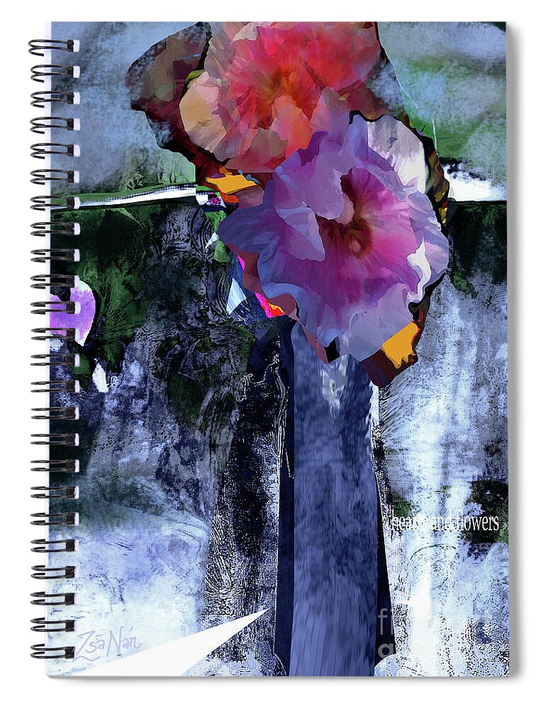 Abstract Spiral Notebook featuring the mixed media Hearts and Flowers Love at First Light No 3 by Zsanan Studio