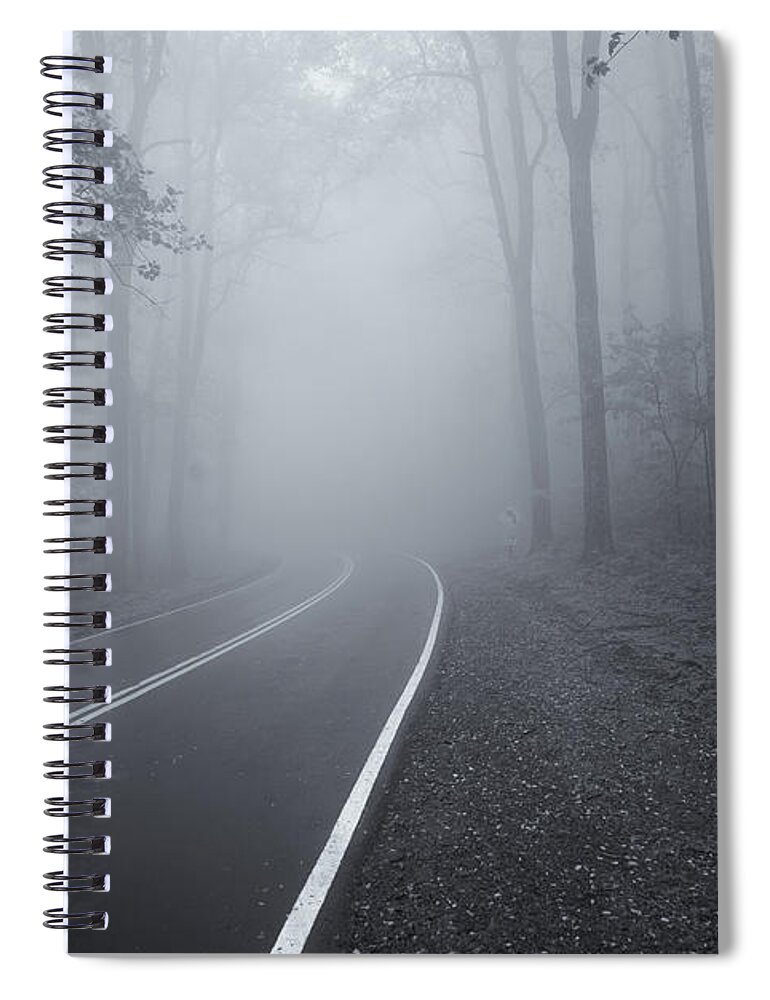 Heavy Fog Ahead Mono Spiral Notebook featuring the photograph Heavy Fog Ahead Mono 2 by Rachel Cohen