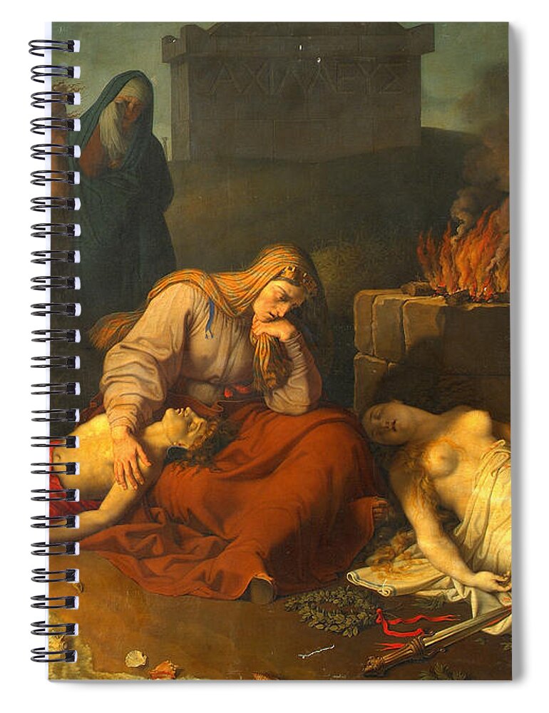 Karl Russ Spiral Notebook featuring the painting Hecabe with the corpses of her children Polyxena and Polydoros at the tomb of Achilles by Karl Russ