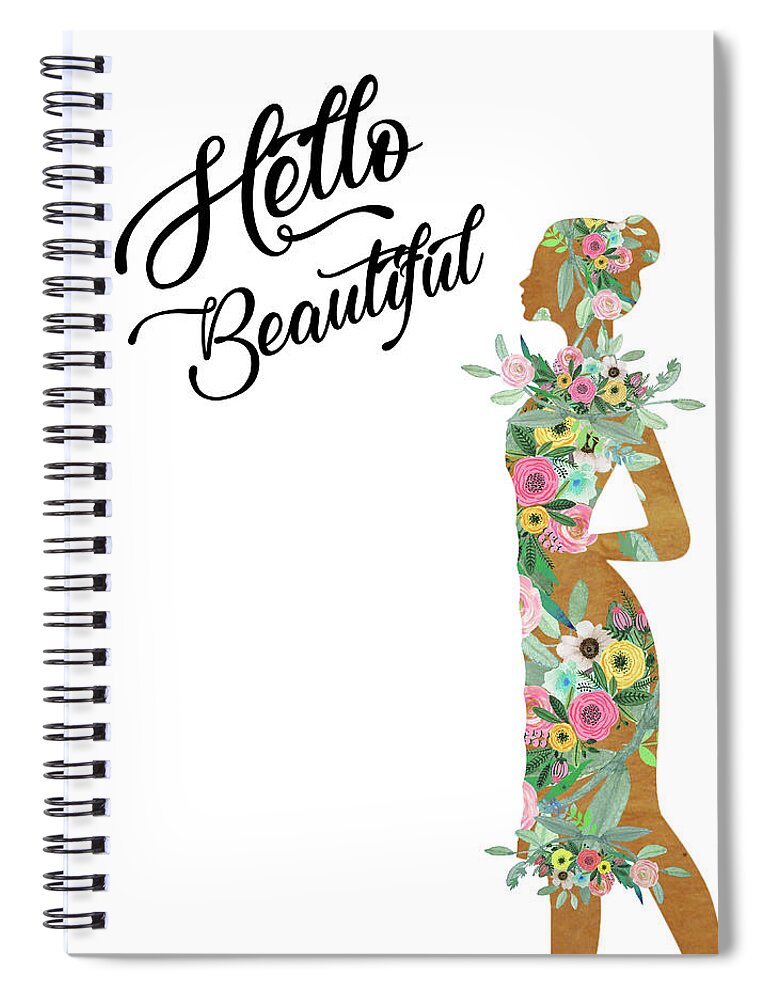 Woman Spiral Notebook featuring the mixed media Hello Beautiful by Claudia Schoen
