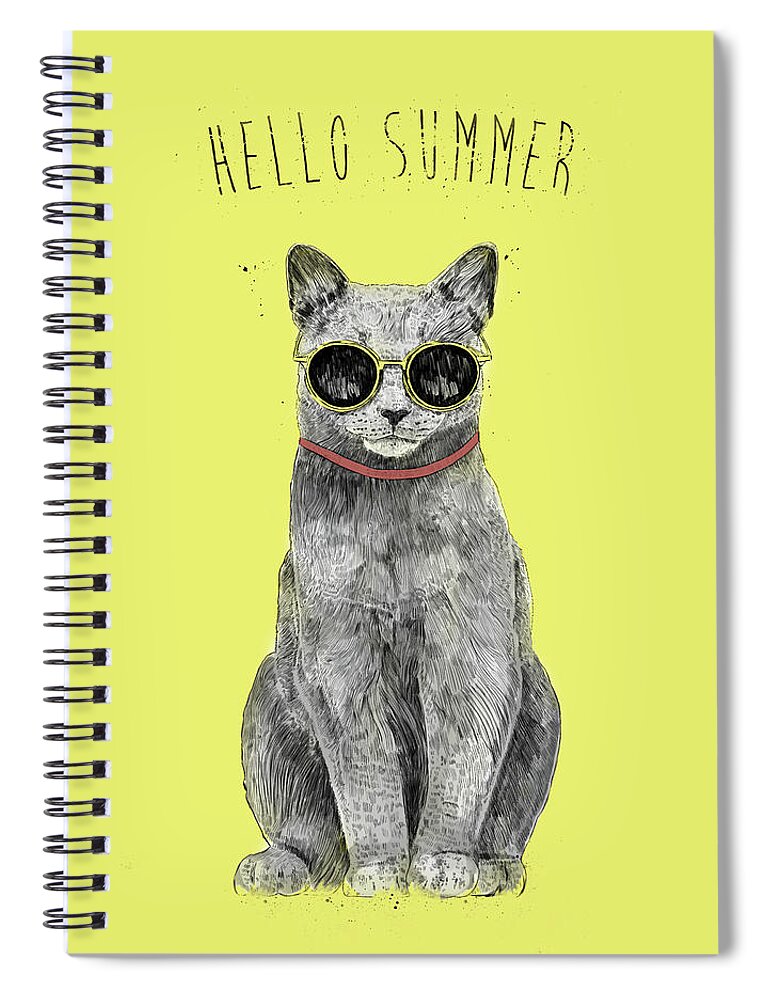 Cat Spiral Notebook featuring the drawing Hello Summer by Balazs Solti