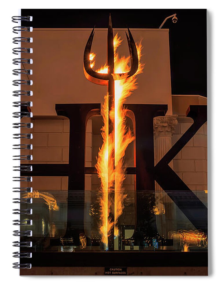 Hells Kitchen Spiral Notebook featuring the photograph Hells Kitchen Burning Fire Logo Las Vegas by Aloha Art