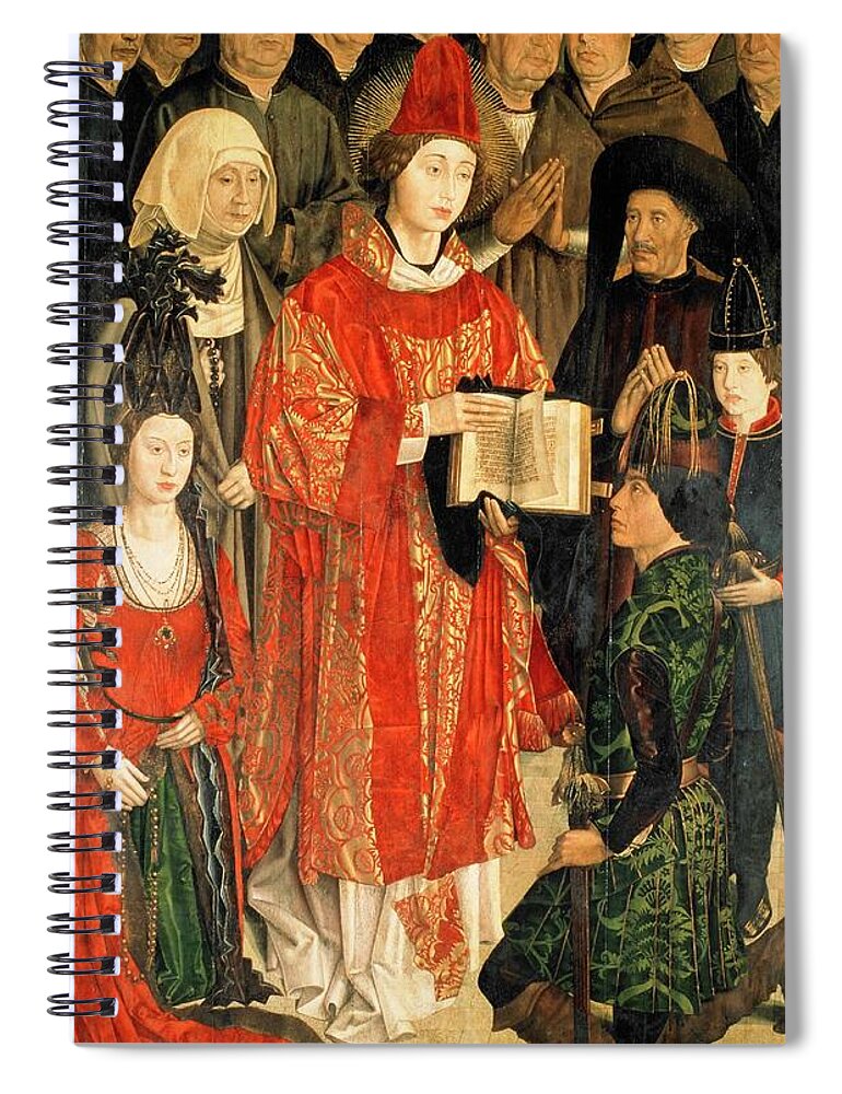 Enrique De Portugal El Navegante Spiral Notebook featuring the painting Henry the Navigator with hat, with Saint Vincent and Portuguese Royal Family, ca 1470, panel. by Nuno Goncalves -fl 1450-1471-