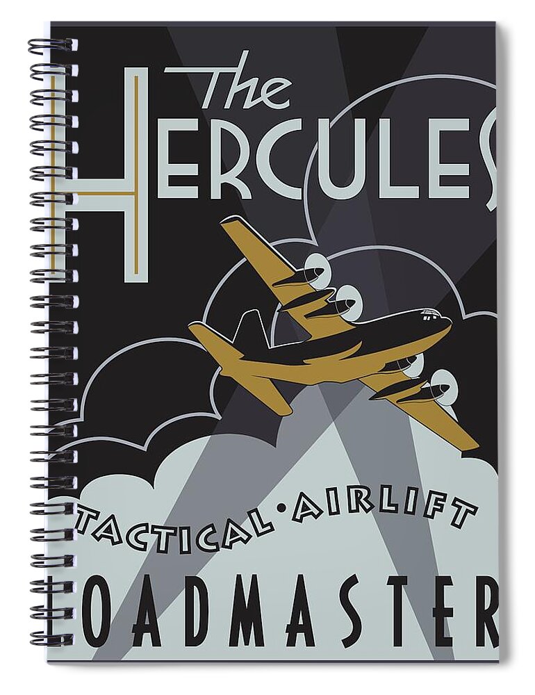 C-130 Spiral Notebook featuring the digital art Herk Deco - Loadmaster Edition by Michael Brooks