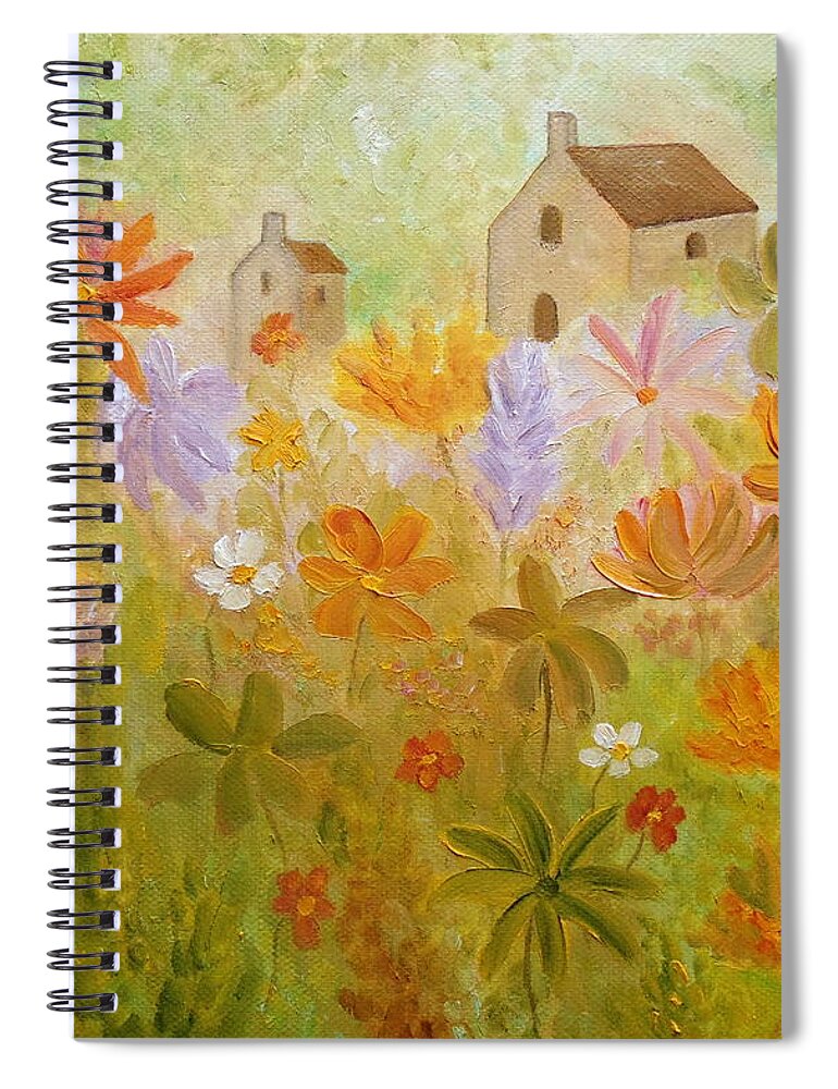 Flowers Palette Spiral Notebook featuring the painting Hidden Folk by Angeles M Pomata