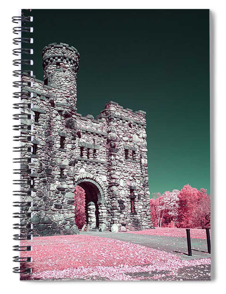 Bancroft Tower Worcester Ma Mass Massachusetts Newengland New England Usa U.s.a. 590nm Ir Infrared Castle Stone Brick Sun Sky Purple Brian Hale Brianhalephoto Spiral Notebook featuring the photograph Hidden on the Hill by Brian Hale