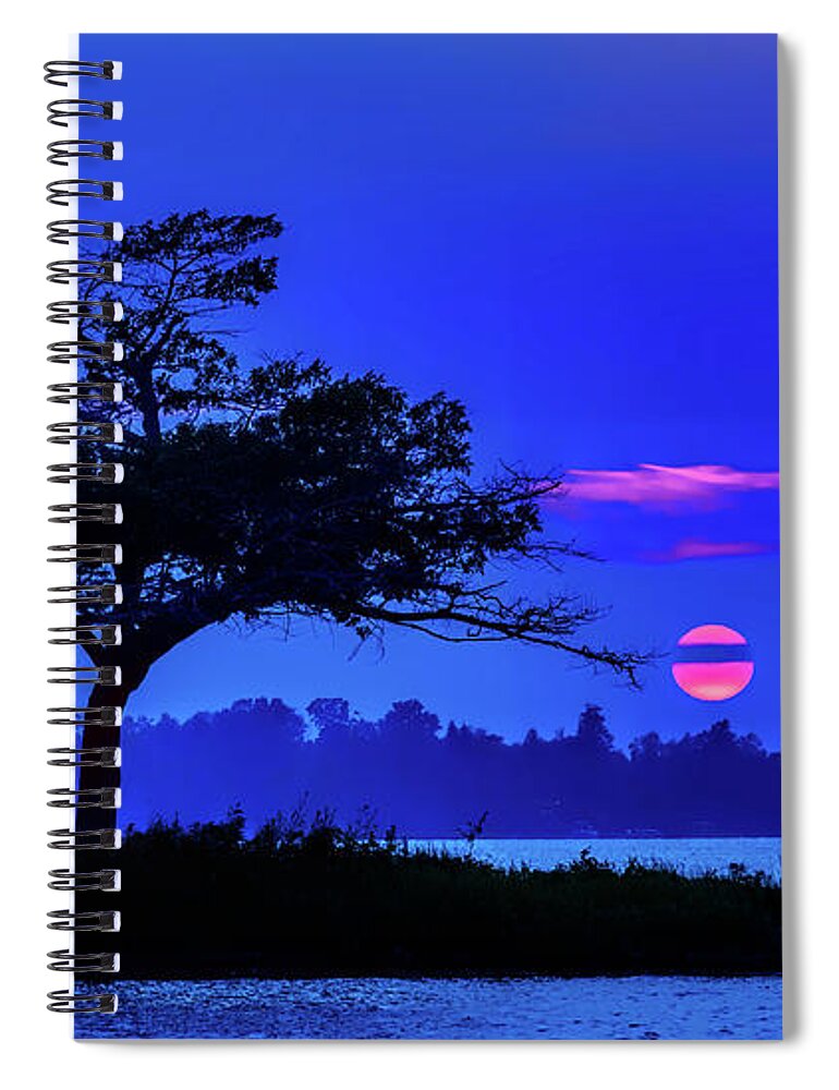 Cherry Red Sunset Spiral Notebook featuring the photograph Higgins Lake Cherry Red Sunset by Joe Holley