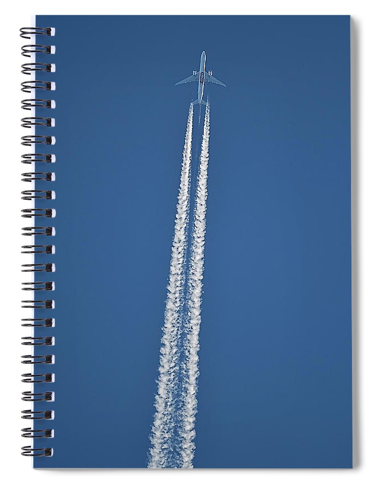Emirates Air Spiral Notebook featuring the photograph High Flight -- Emirates Air Boeing 777 by William Jobes