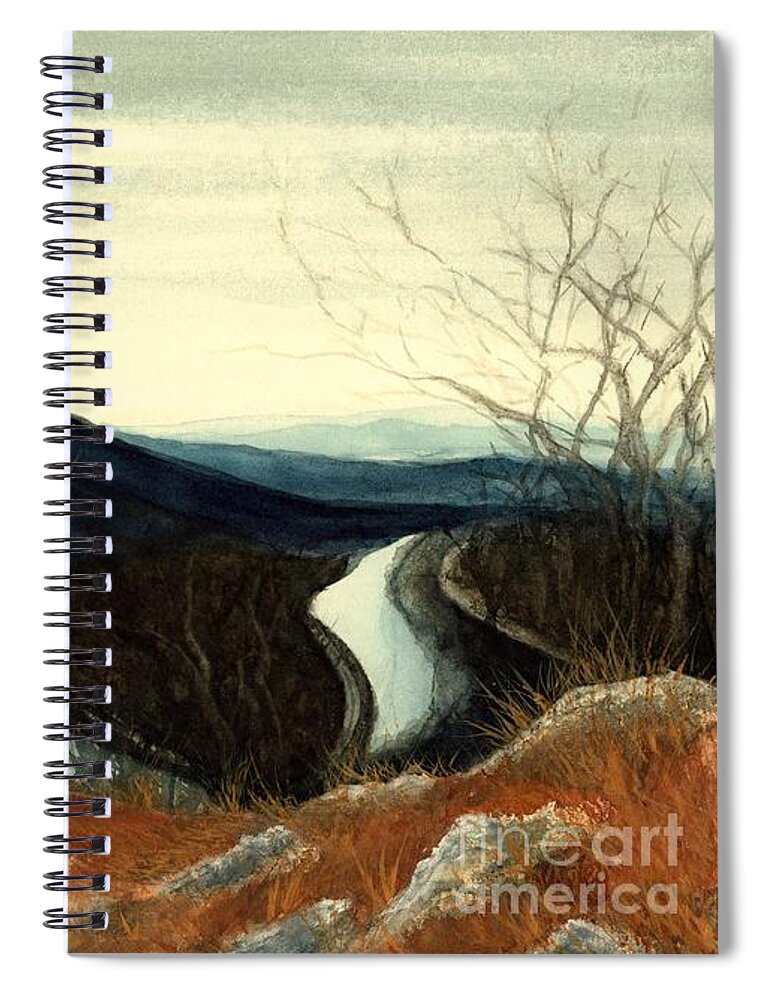 Mountain Spiral Notebook featuring the painting Hiking Mt. Tammany view of Mt. Minsi by Janine Riley