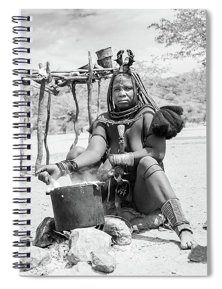 Portrait Spiral Notebook featuring the photograph Himba woman cooking by Mache Del Campo