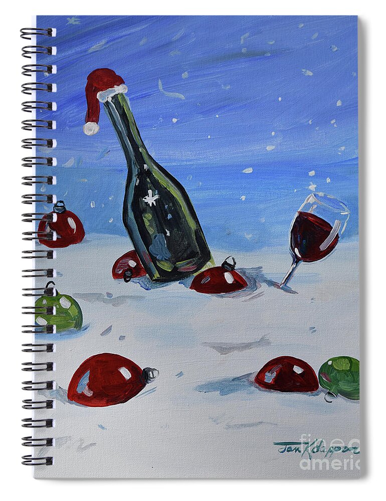 Wine Bottles Spiral Notebook featuring the painting Holiday Cheer at the Vineyards by Jan Dappen