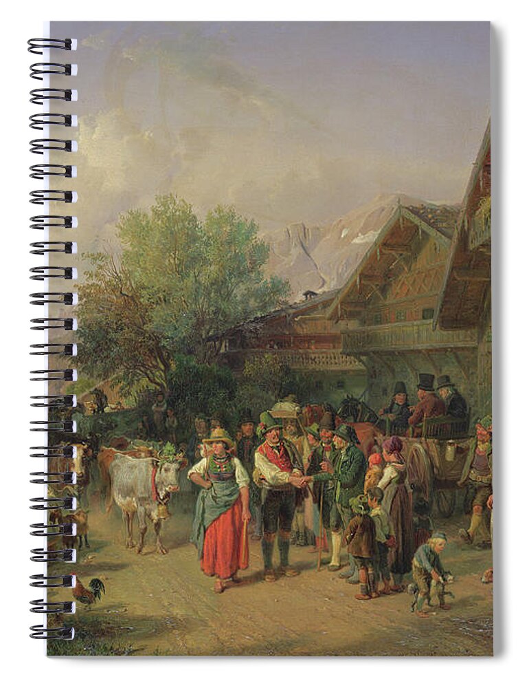 Goat Spiral Notebook featuring the painting Homecoming From The Alpine Pasture, 1848 by Hermann Kauffmann