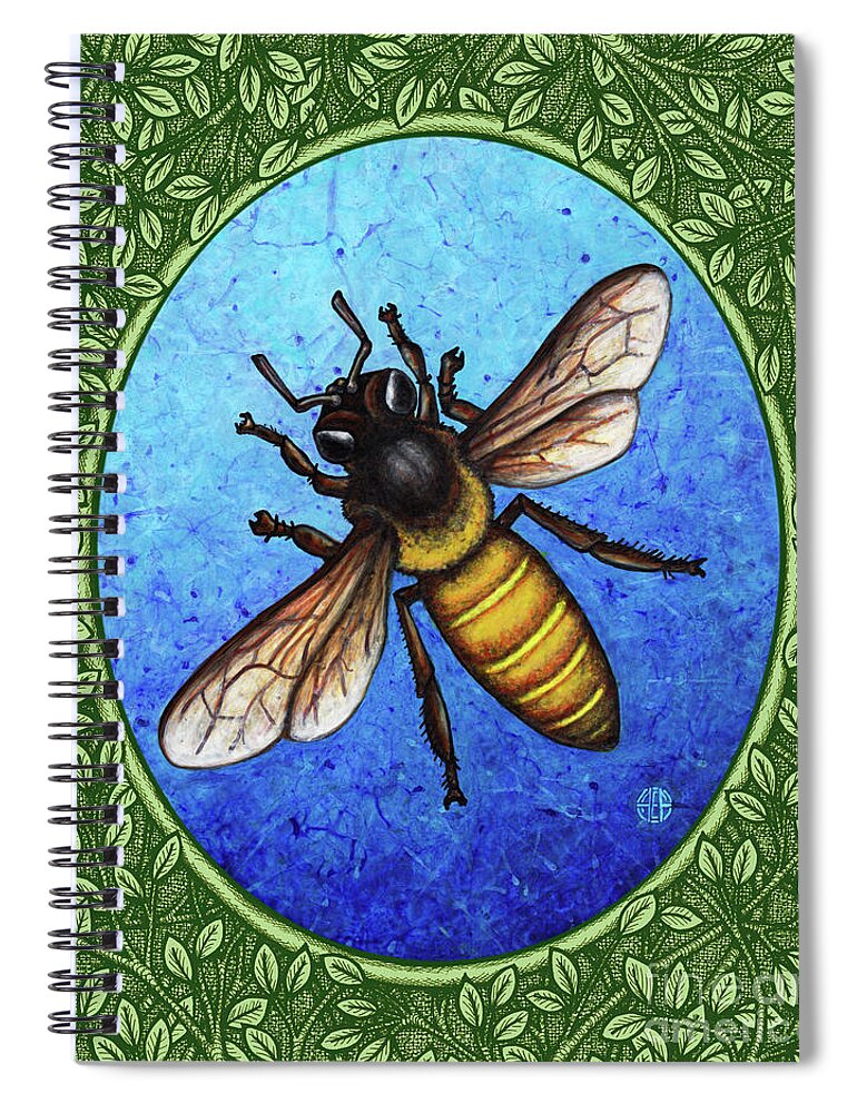Animal Portrait Spiral Notebook featuring the painting Honeybee Portrait - Green Border by Amy E Fraser