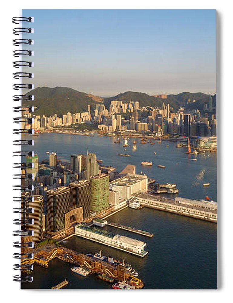 Chinese Culture Spiral Notebook featuring the photograph Hong Kong Harbor Super Panorama by Yuenwu