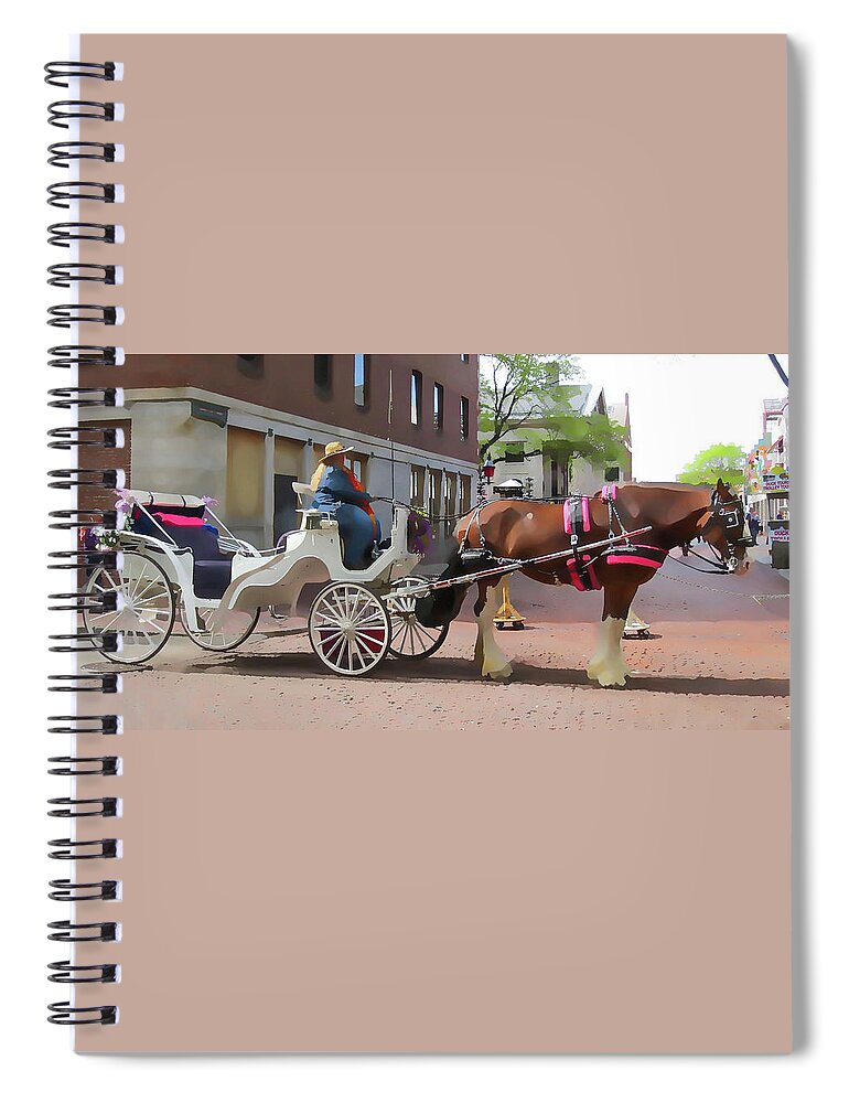 Horse Spiral Notebook featuring the painting Horse and Carriage Tours in Boston by Jeelan Clark