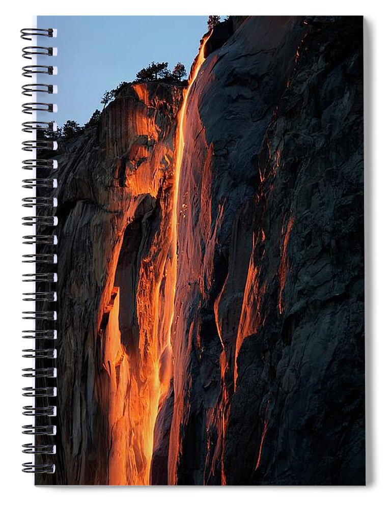 Scenics Spiral Notebook featuring the photograph Horsetail Firefall II, Yosemite, Ca, Usa by Tony Mignot.